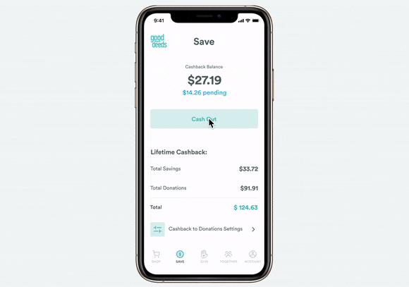 Cashout setup deferred to withdrawal moment