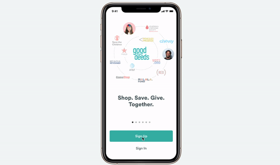 Simplified onboarding — select a nonprofit to get started