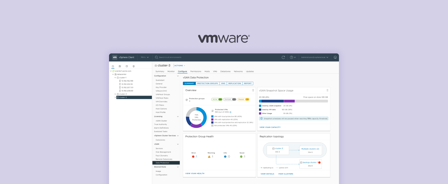 vSAN Data Protection dashboard